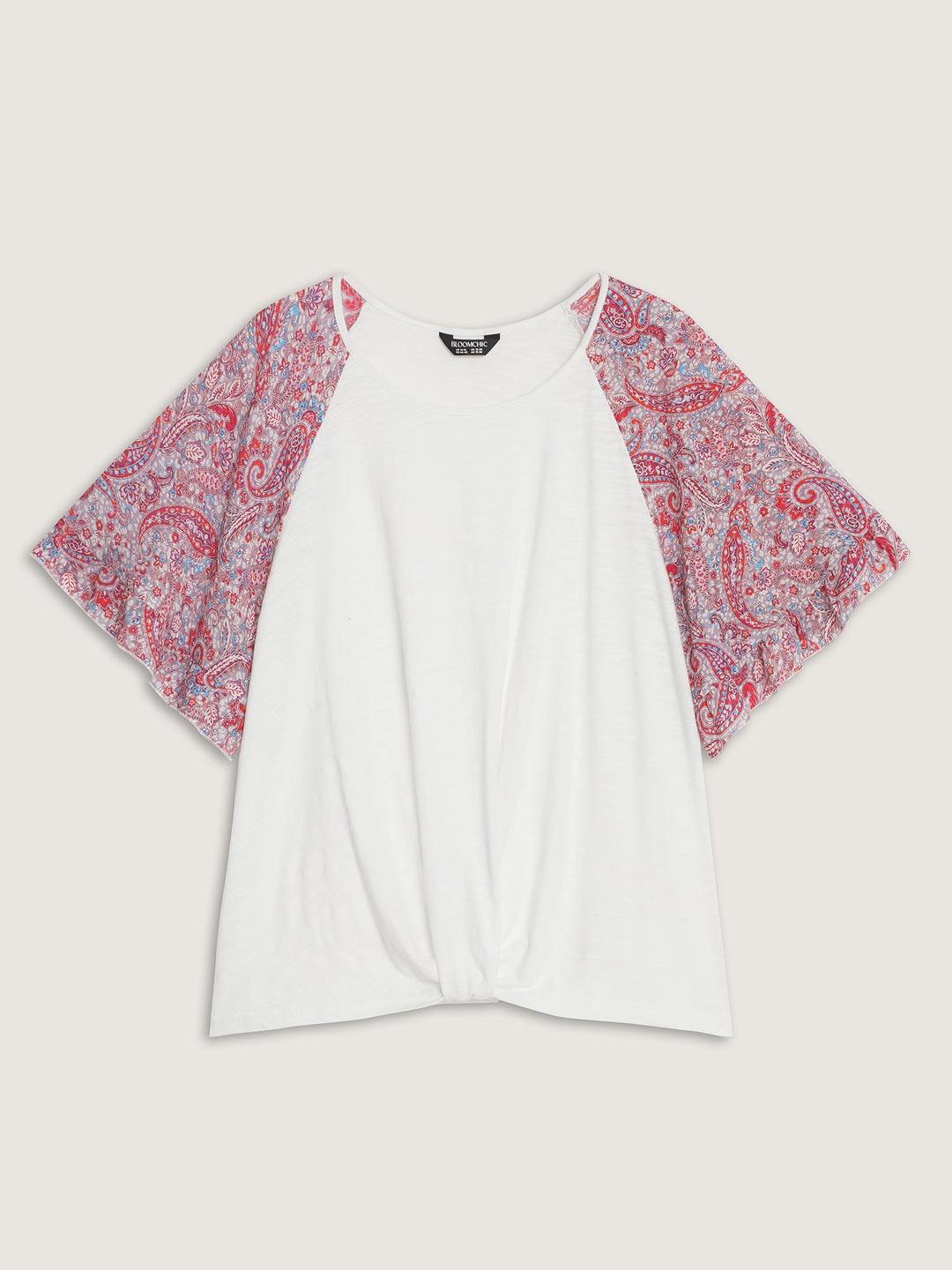 Cotton Floral Print Color Contrast Flared Sleeve T-Shirt