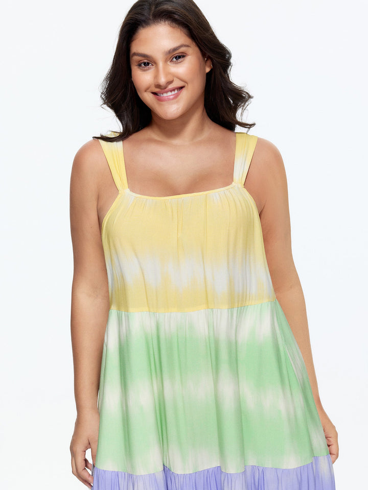 Colorblock Tiered Wide-Straps Maxi Dress