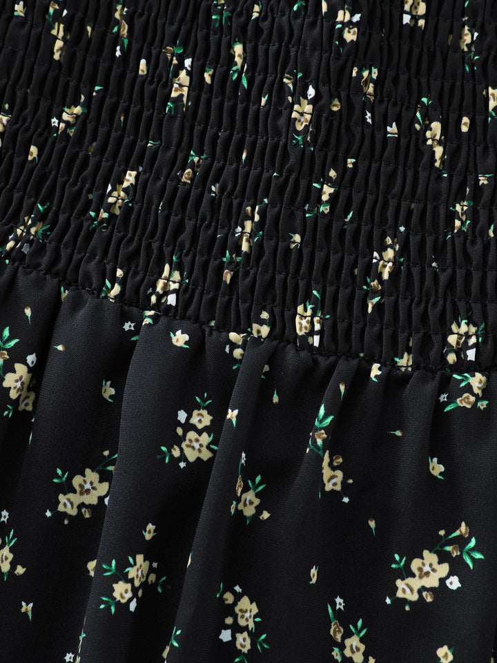 Floral Print Shirred Cinched-Waist Tank Top
