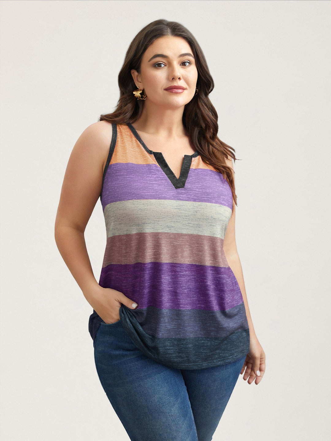 Multi-Color Stripes Off-Sleeves Vest