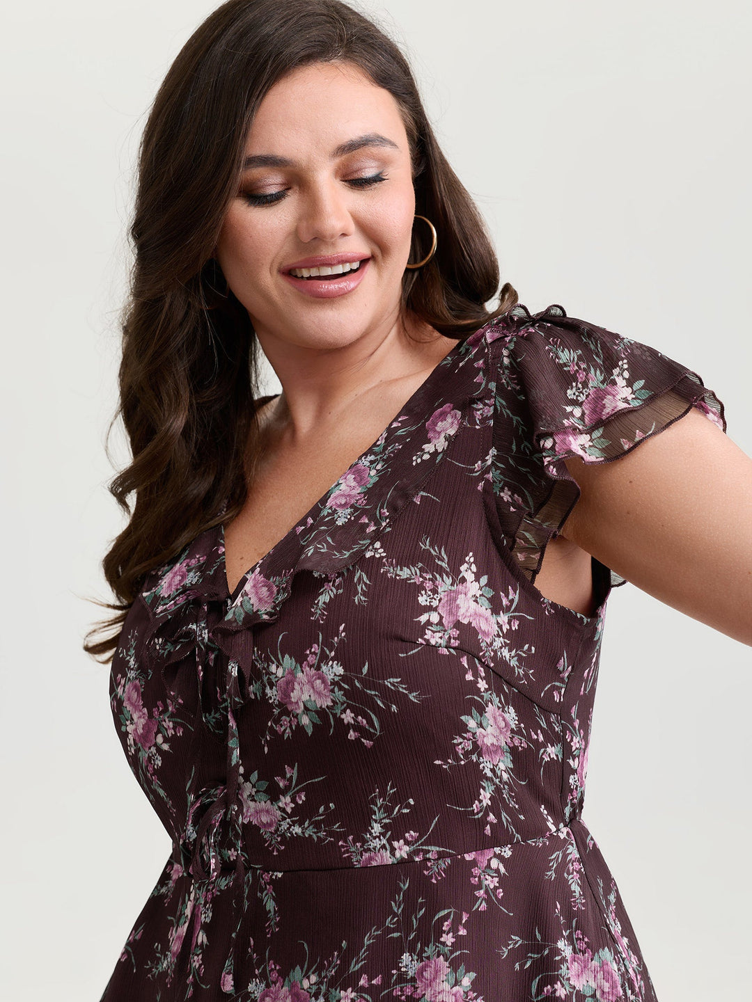 Romantic Floral Print Layered Ruffled Sleeve Blouse