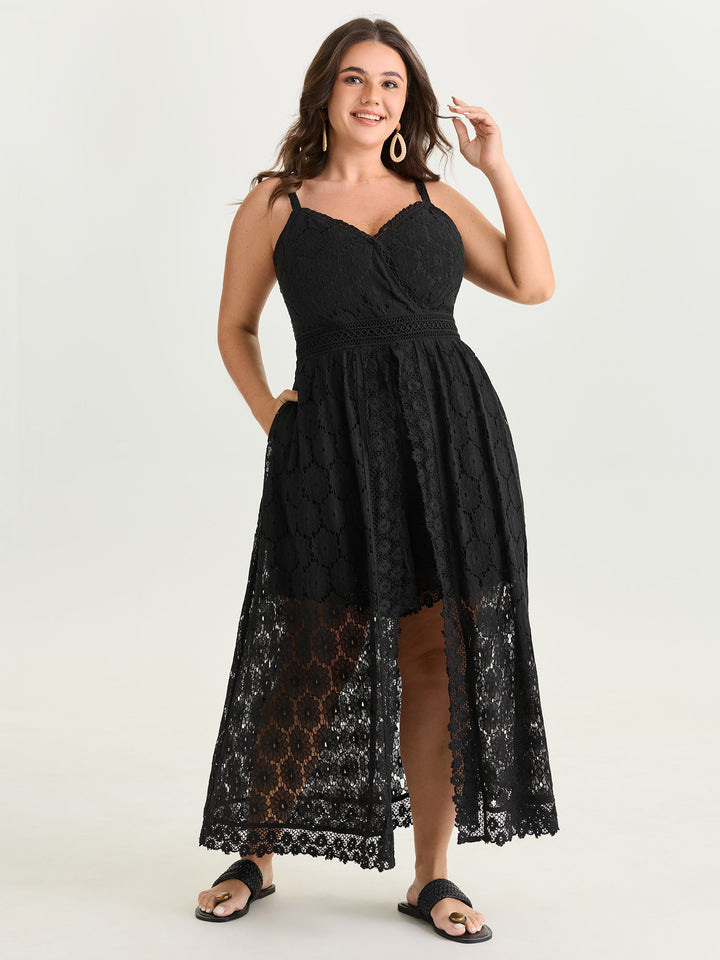 Lace Trim Sheer Cami Romper