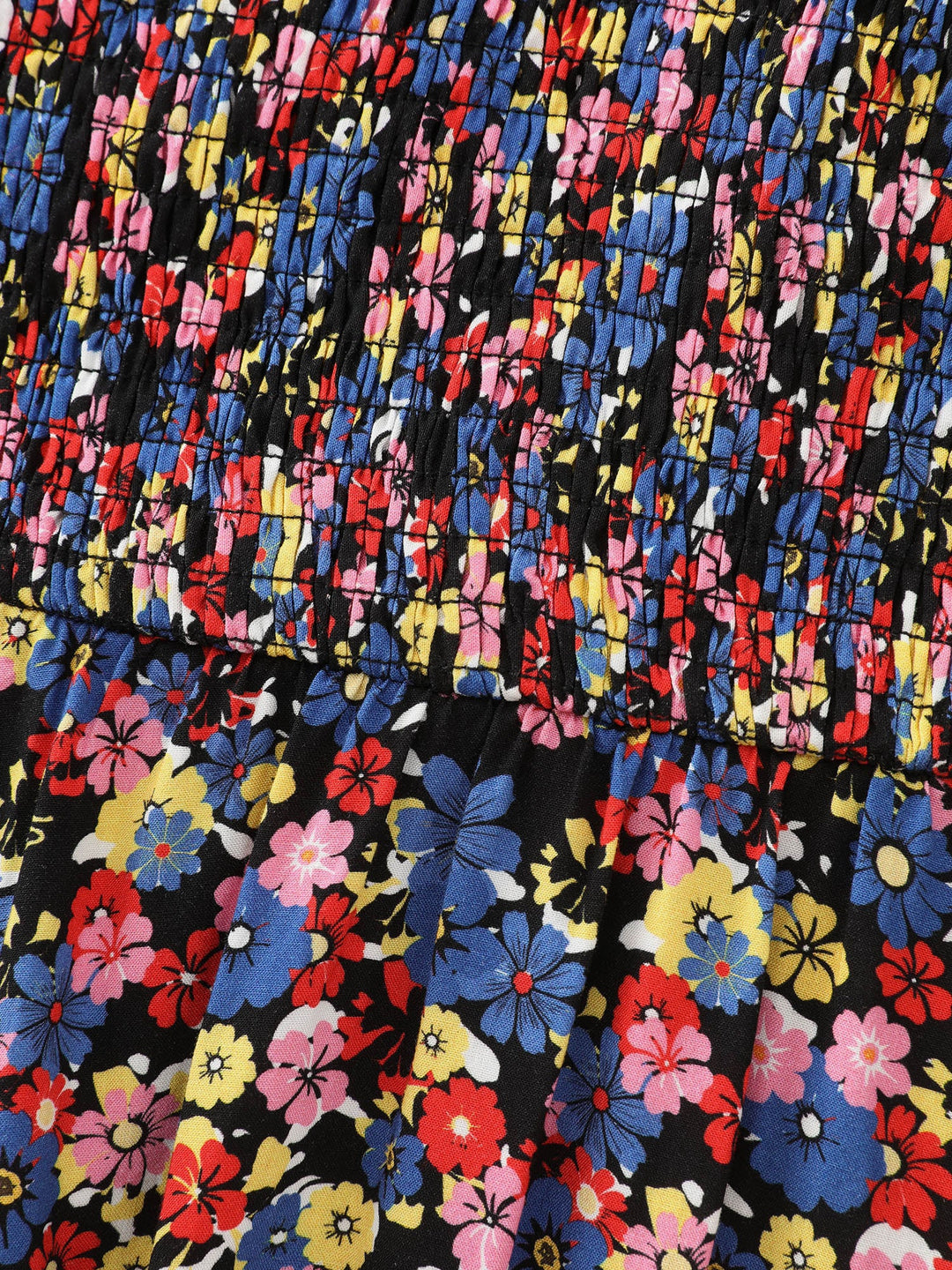 Floral Print Shirred Wide Straps Blouse