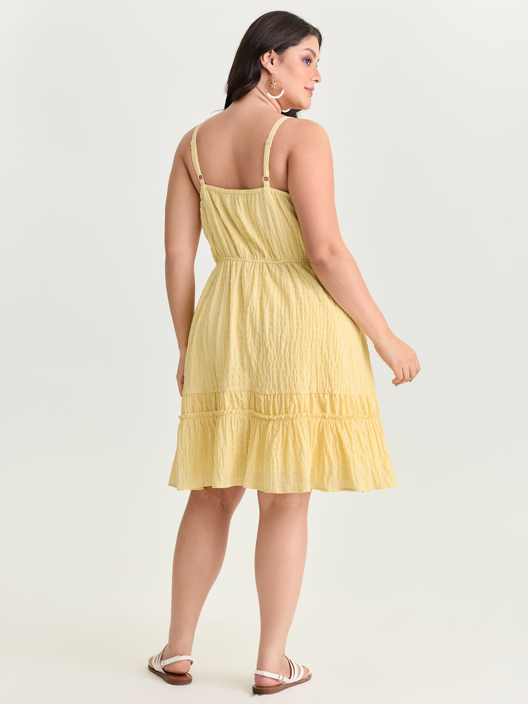 Cinched-Waist Ruffled Hem Mini Dress