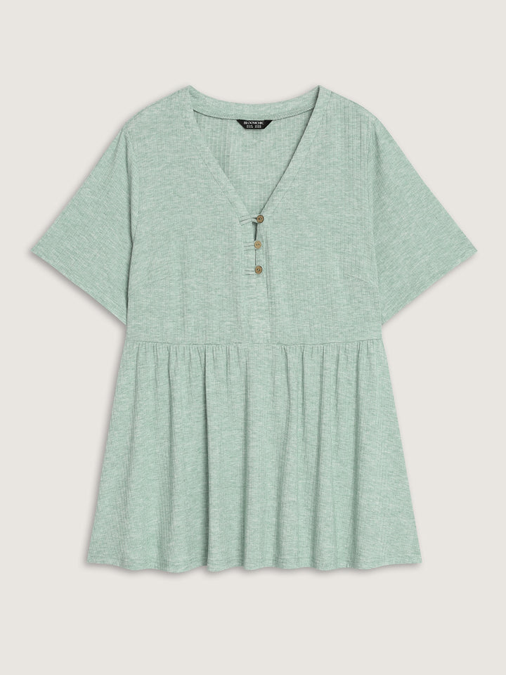 Supersoft Button Detail Plain Knit Top