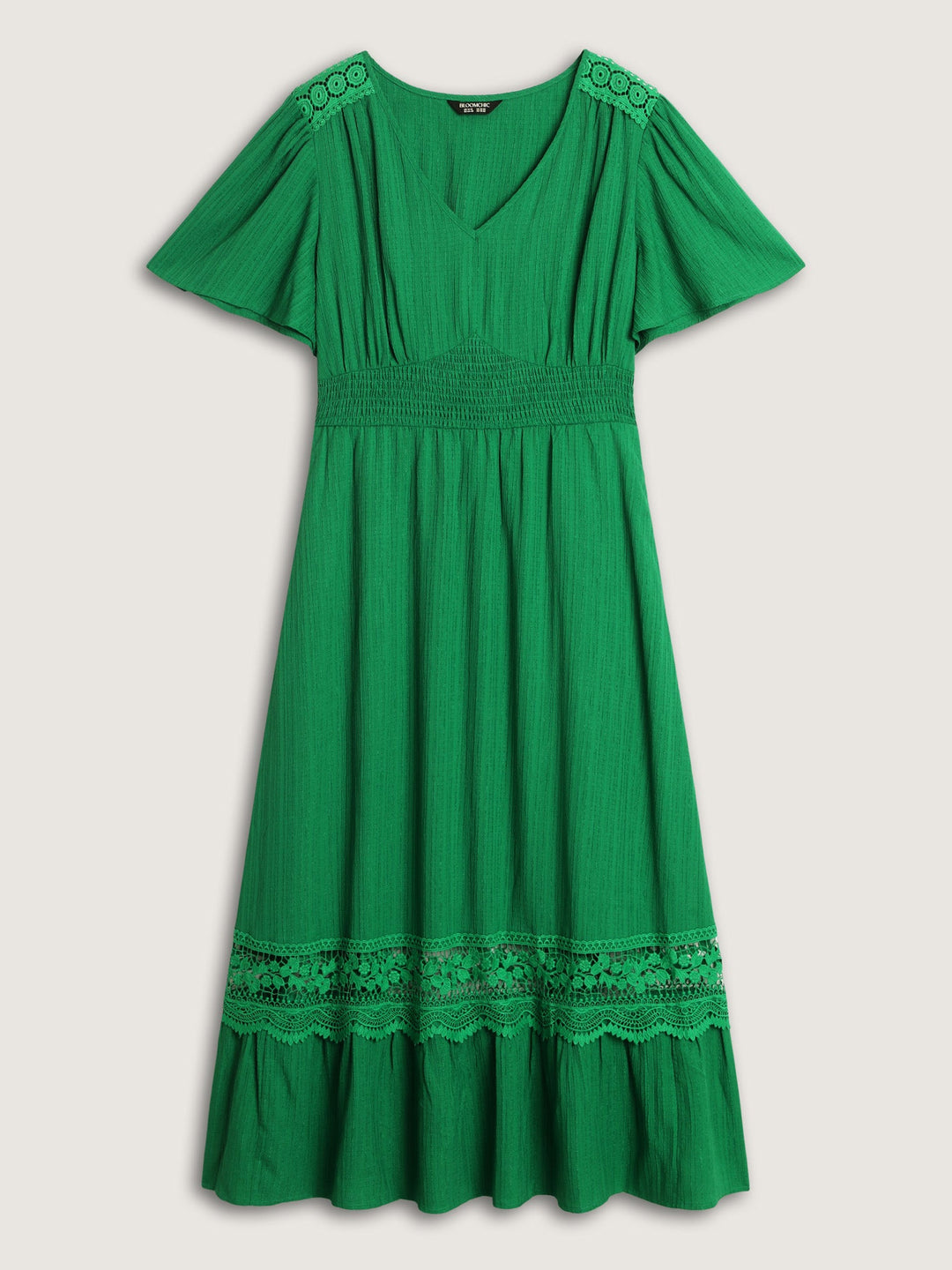 Lace Cut-Out Shirred Solid Maxi Dress