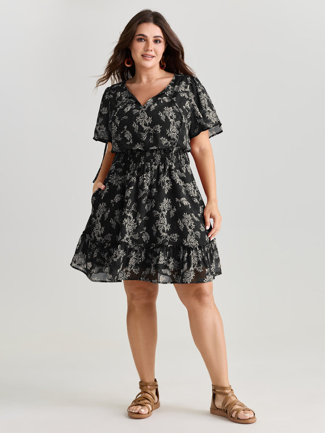 Floral Print Shirred Waist Mini Dress