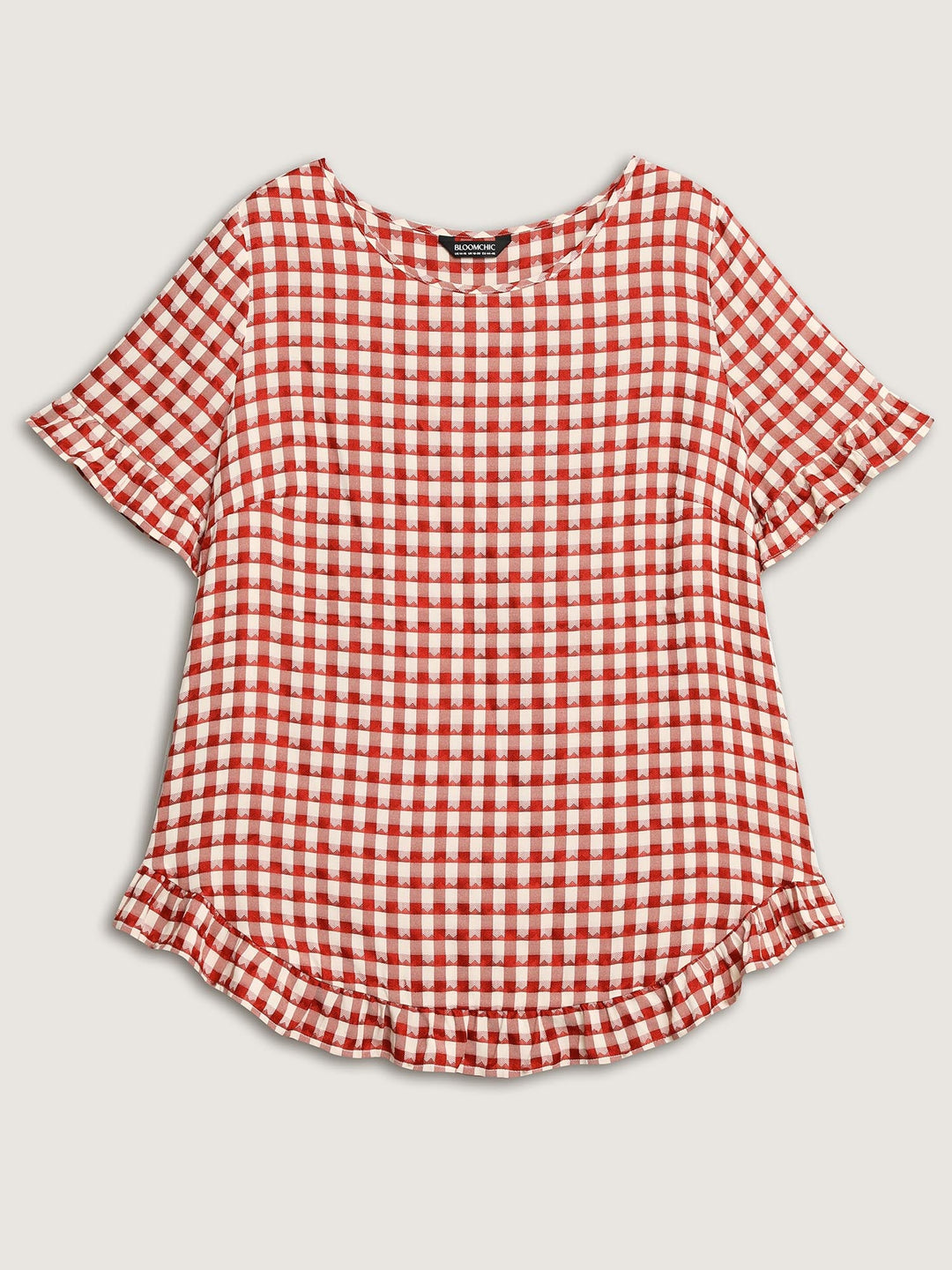 Gingham Print Button Back Blouse