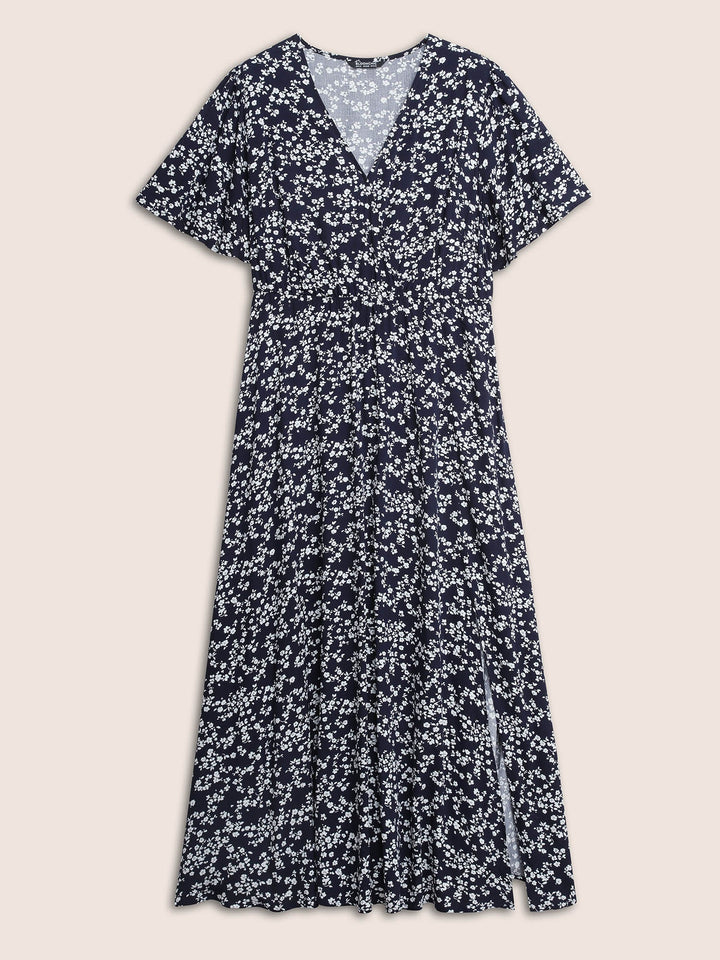 Bloom Dress - Flutter Sleeve Ditsy Floral Pocket Split Maxi Dress