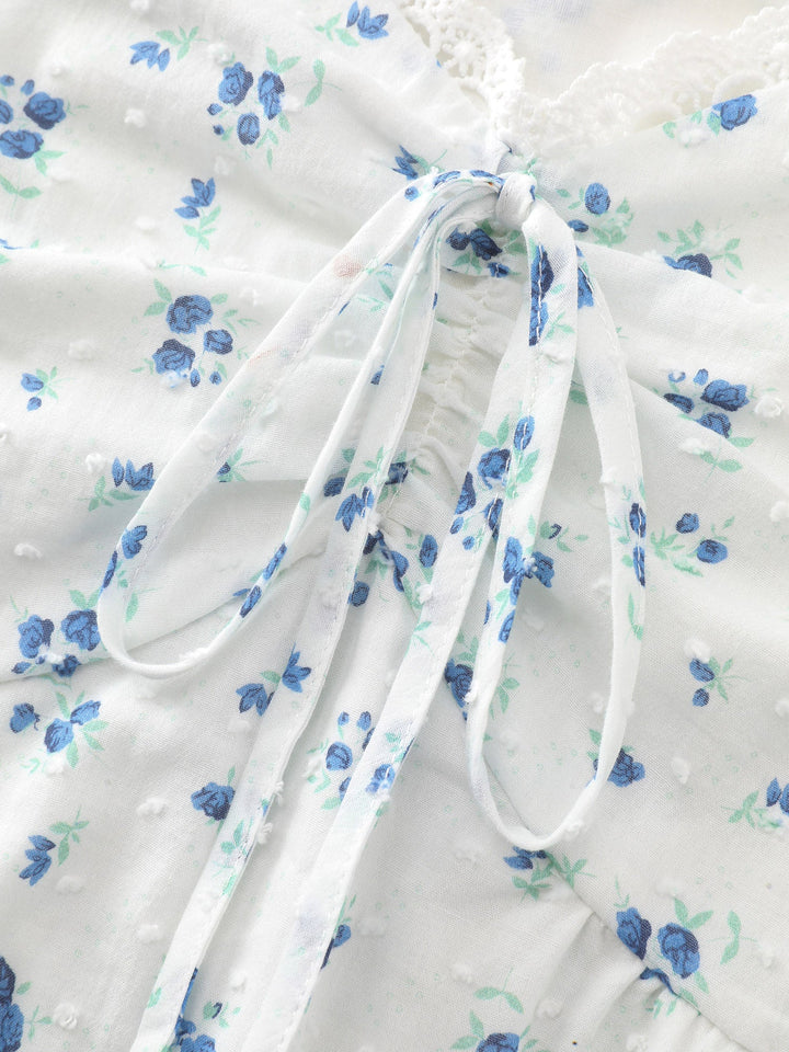 Cotton Floral Print Ruched Drawstring Neckline Tank Top