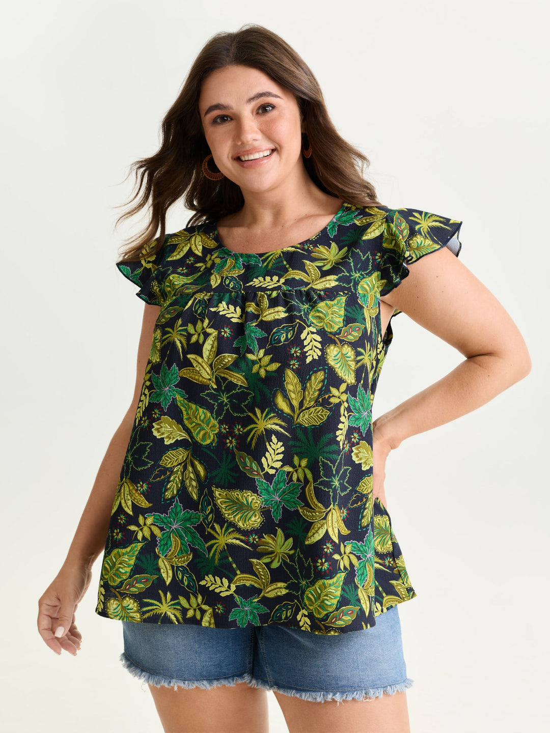 Bright Floral Texture Open-Back Blouse