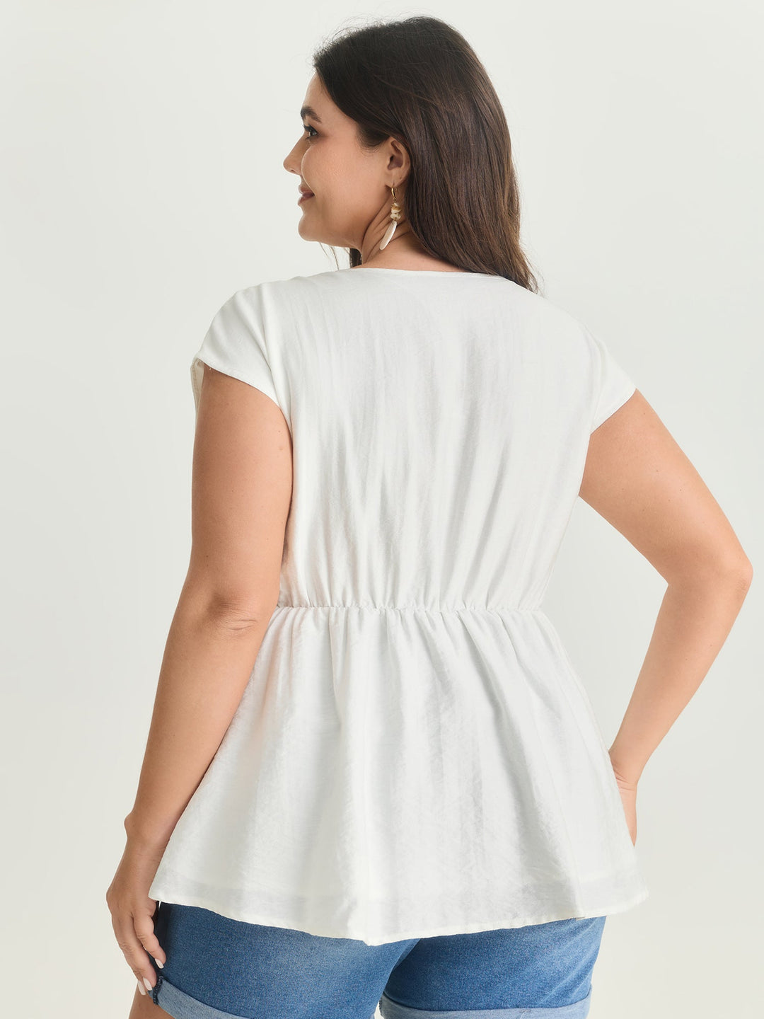Lace Trim Button Placket Blouse