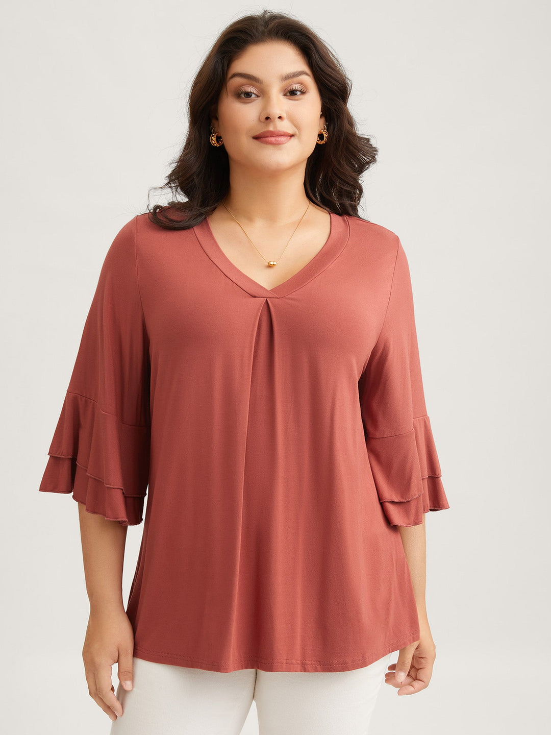 Supersoft Essentials Ruffle Layered Sleeve Pleated T-shirt