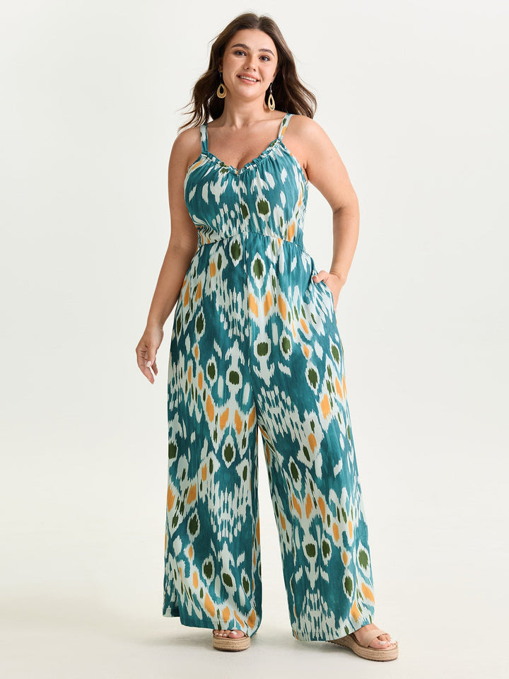 Abstract Print Spaghetti Strap Wide Leg Jumpsuit