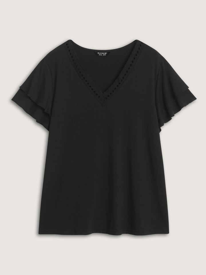 Supersoft Lace Trim Layered Sleeve T-Shirt