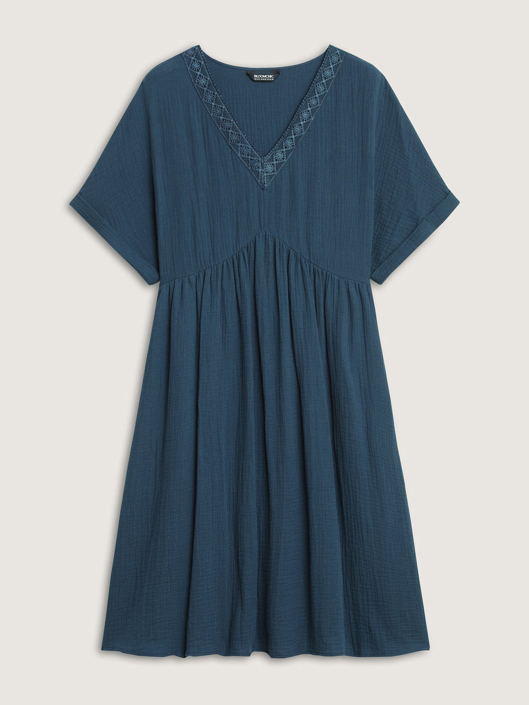 Pure Cotton Lace V-Neck Solid Mini Dress
