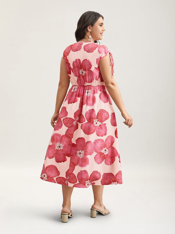 Floral Print V-Neck Tied Midi Dress