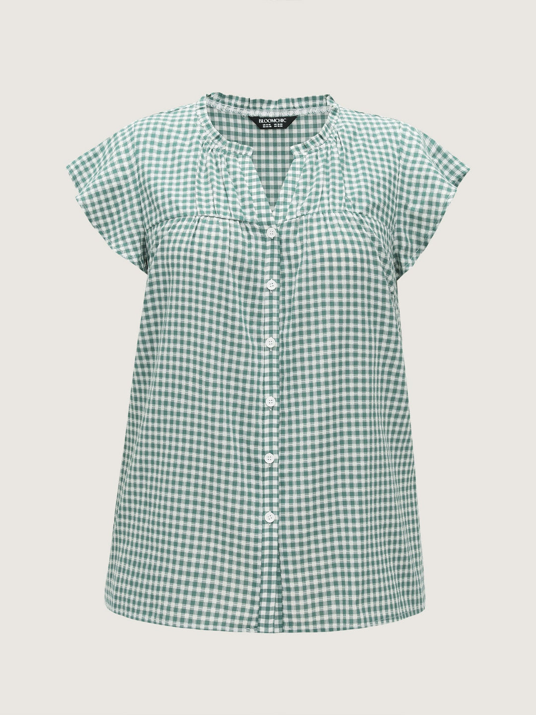 Cotton Check Print Ruffled Sleeve Blouse