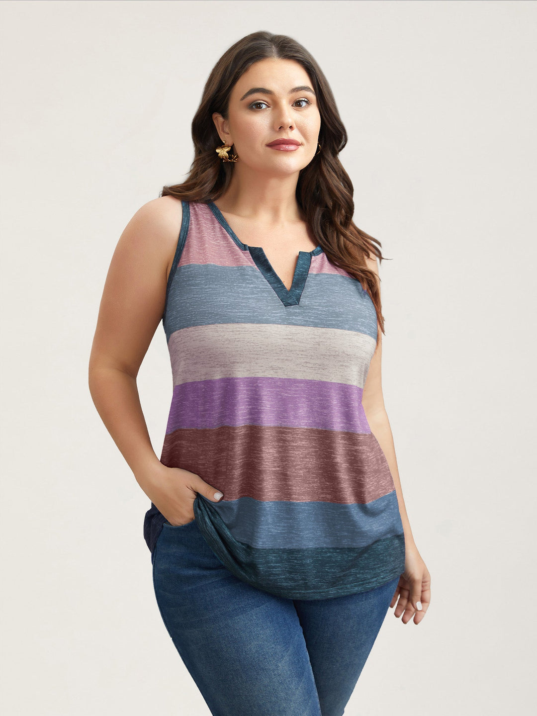 Multi-Color Stripes Off-Sleeves Vest
