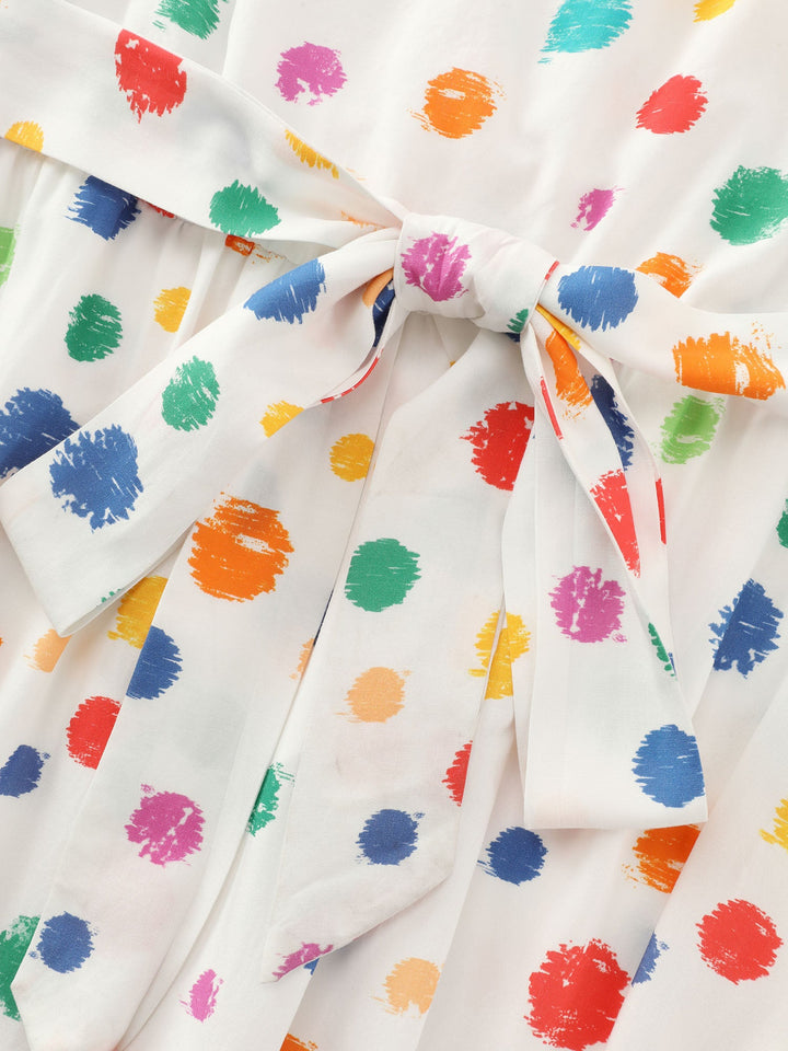 Colorful Polka Dot Waist Tie Midi Dress