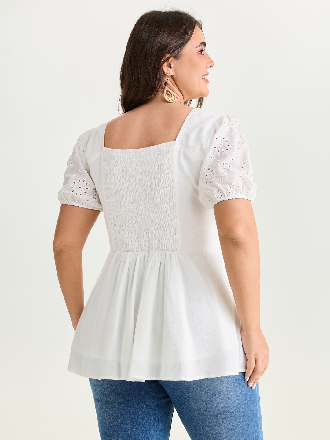 Cotton Floral Eyelet Trim Fit And Flare Blouse