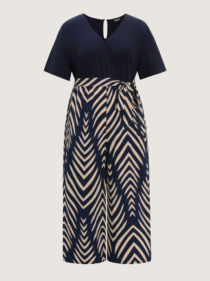 Geometric Print V-Neck Stretchy Jumpsuit