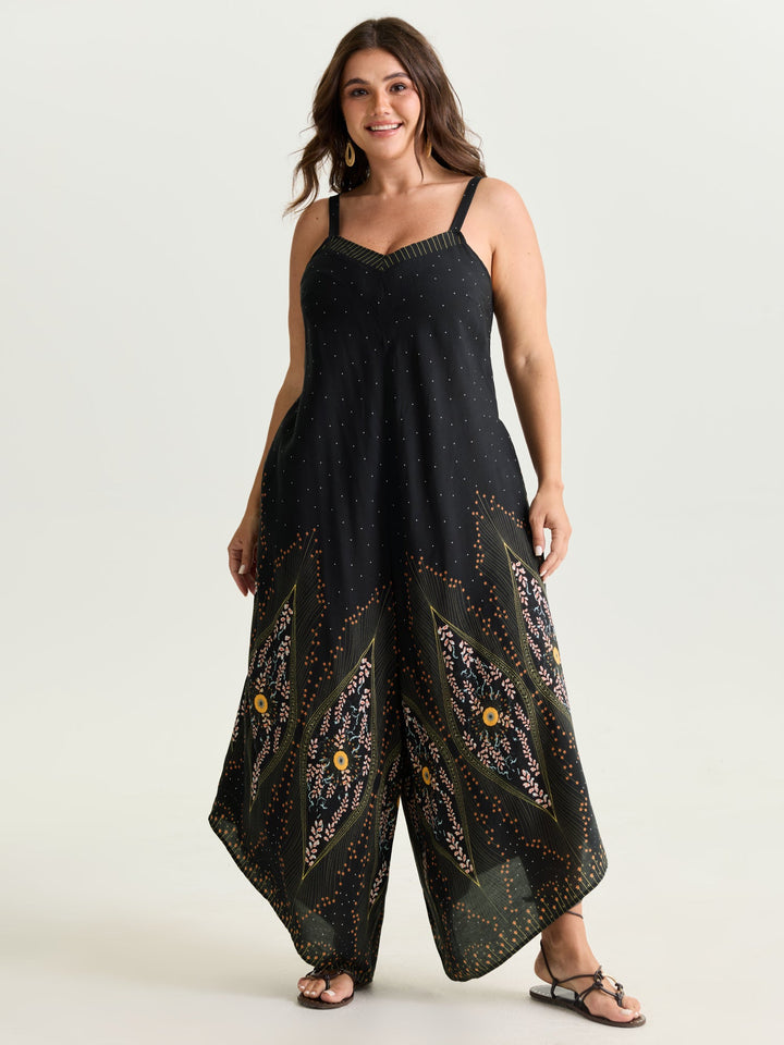 Boho Print Asymmetrical Hem Jumpsuit
