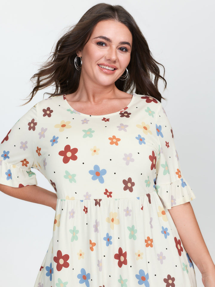 Floral Print Stretchy Knit Top