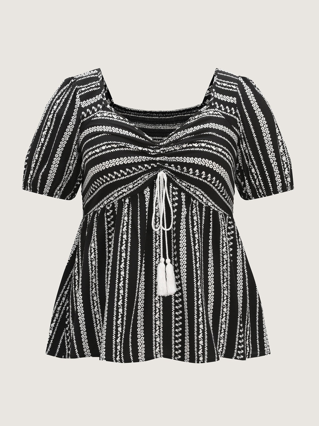 Monochrome Floral Stripe Babydoll Blouse