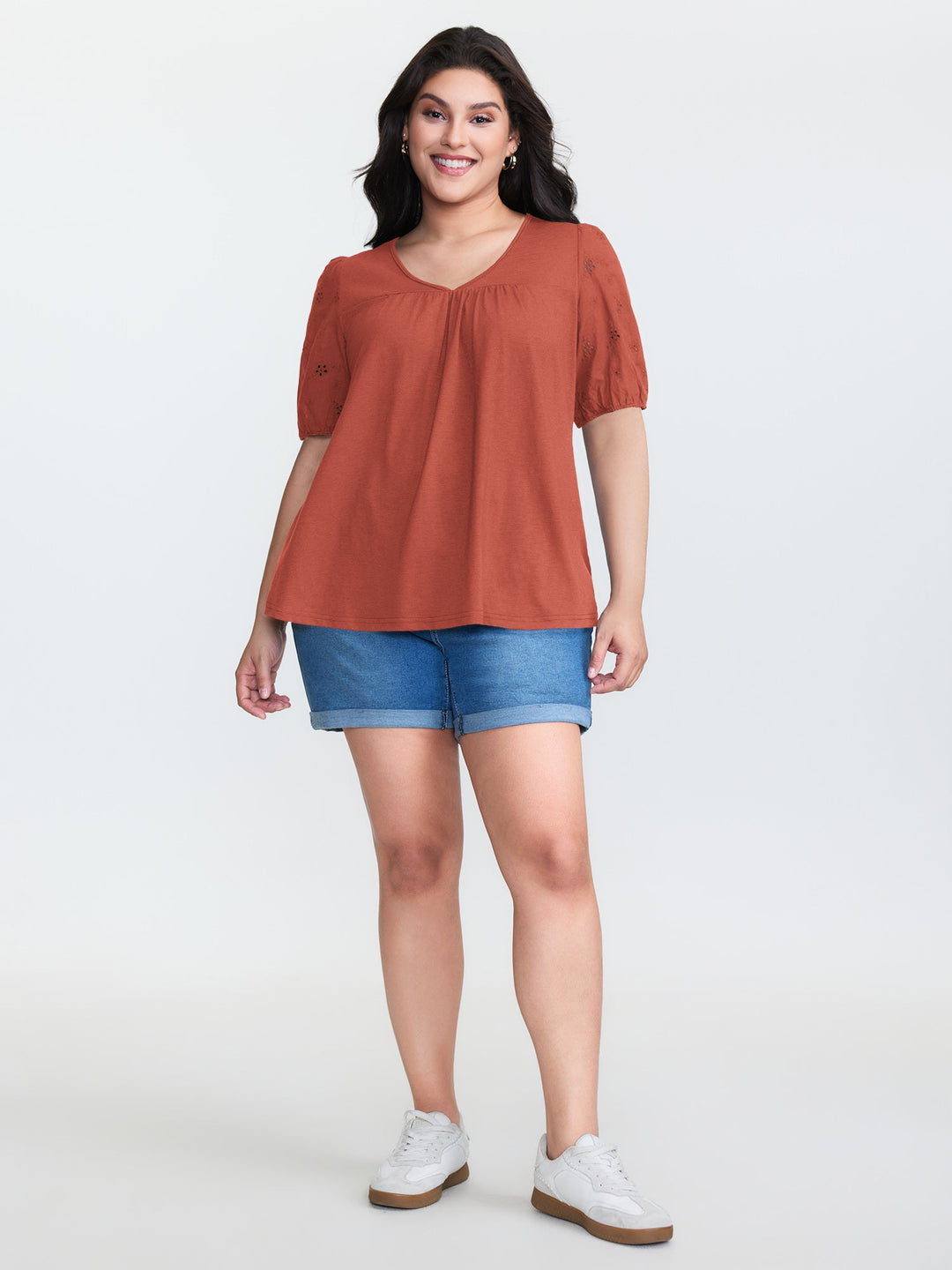 Cotton Slub Textured Embroidered Knit Top