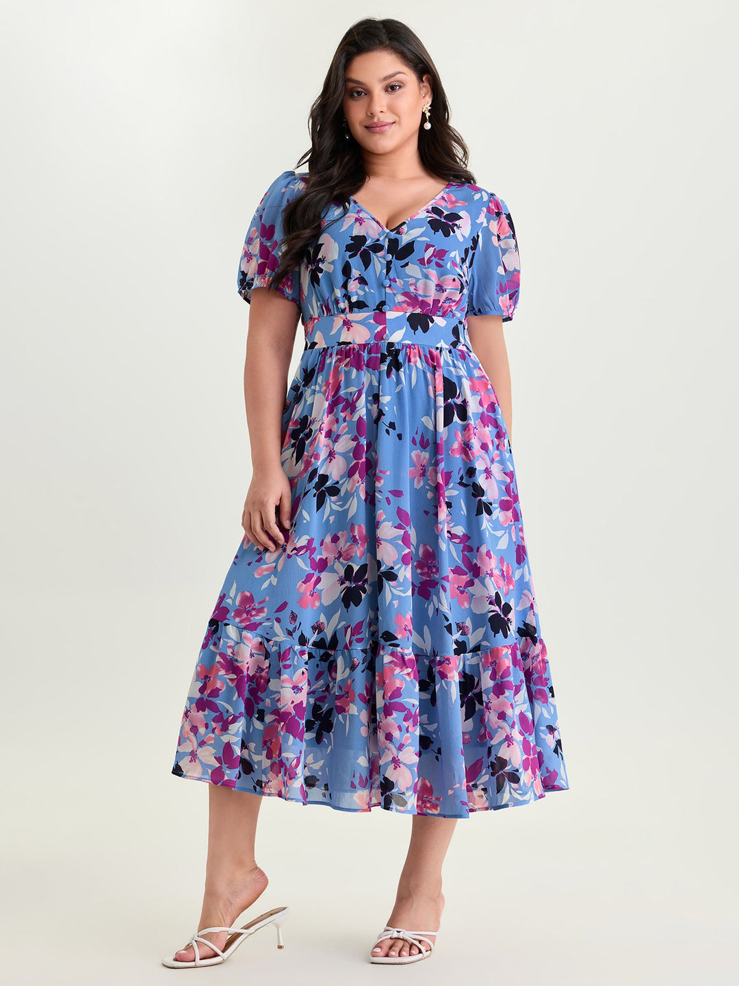 Island-Ready Floral Print V-Neckline Maxi Dress