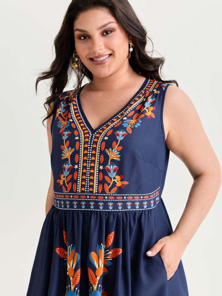 Floral Drama Cinched-Waist Maxi Dress
