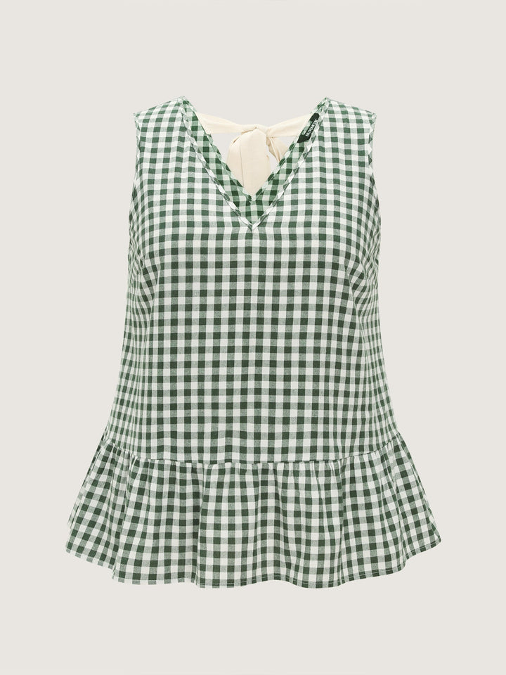 Supersoft Check Print Open Back Blouse
