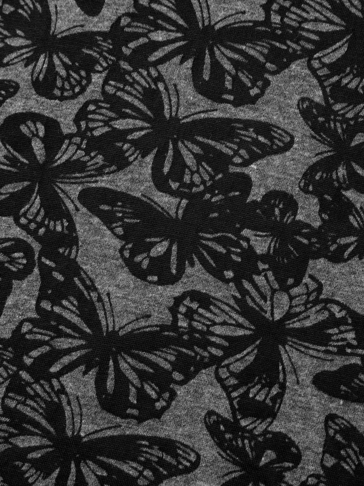 Textured Butterfly Pattern V-Neck T-Shirt