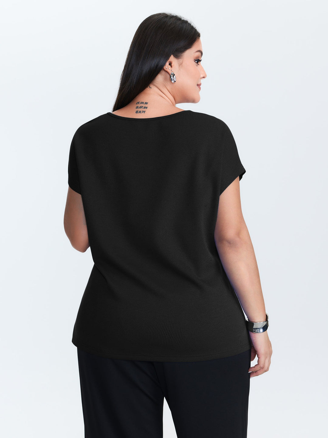 Twist-Front Boat Neckline Plain Knit Top