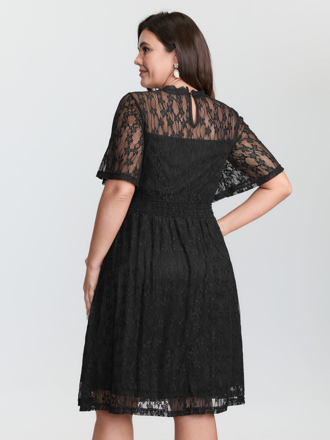Star Lace Trim Shirred Waist Mini Dress