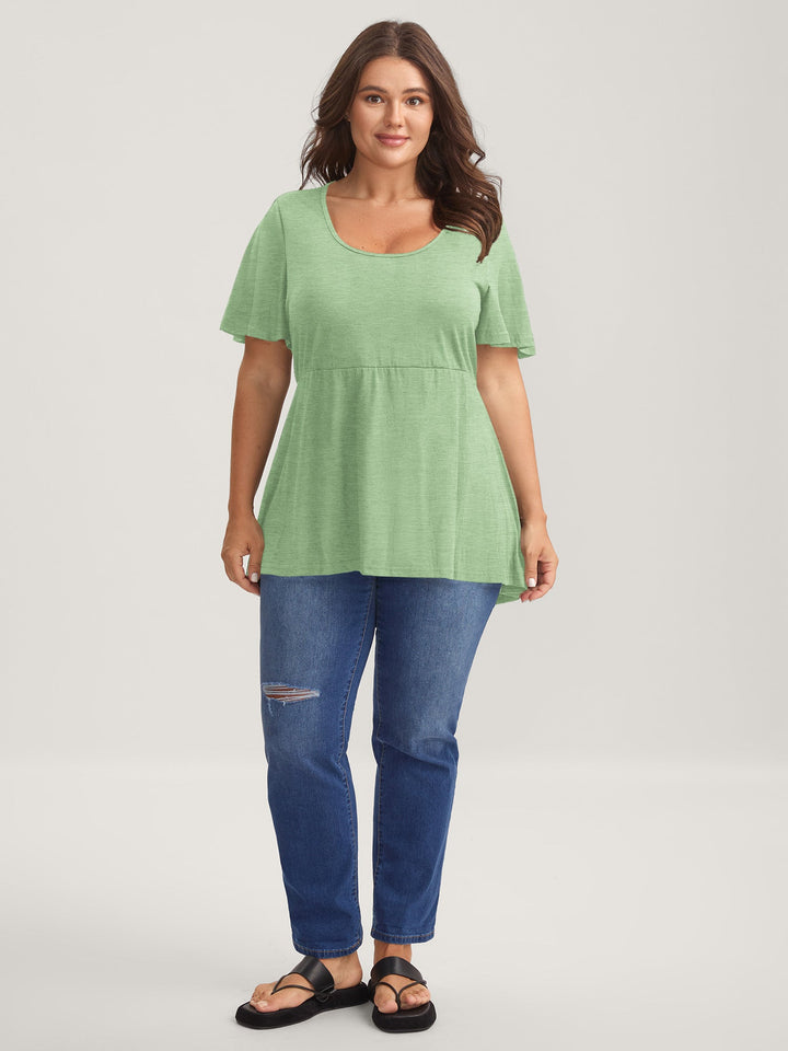 Ruffled Sleeve Round Neck Babydoll Top