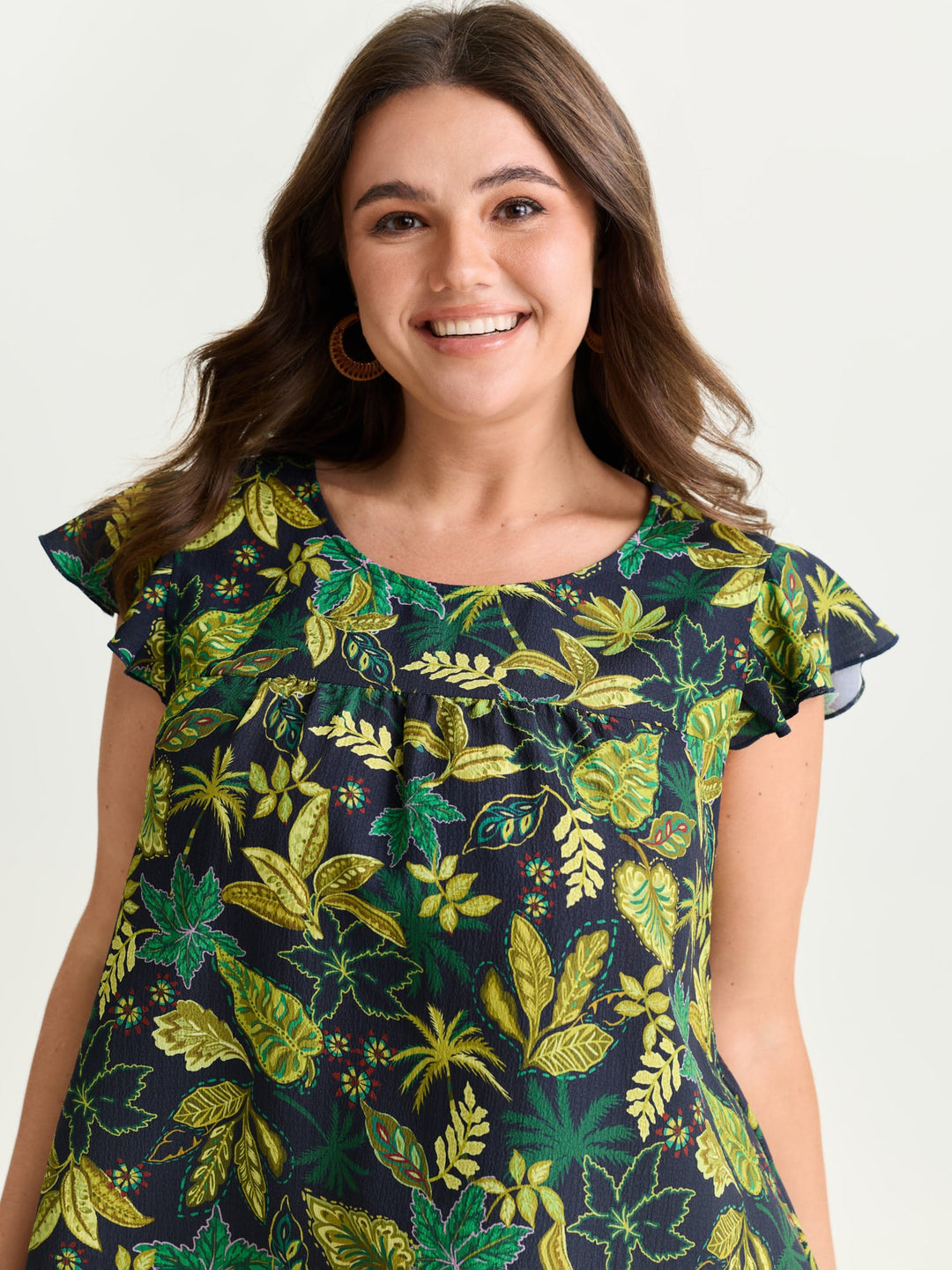 Bright Floral Texture Open-Back Blouse