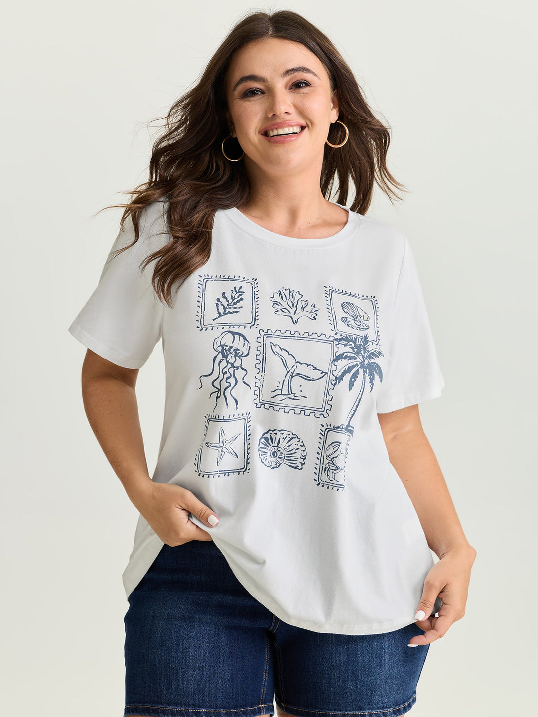 Cotton Ocean Calling Plain T-Shirt
