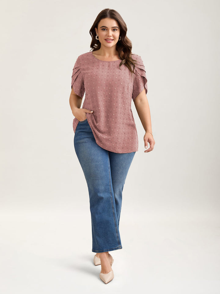 Textured Color Contrast Petal Sleeve Blouse