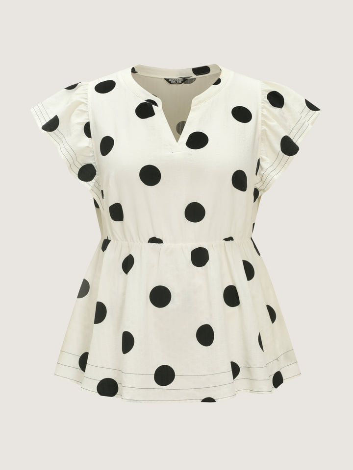 Polka Dots Ruffled Sleeve Flowy Blouse