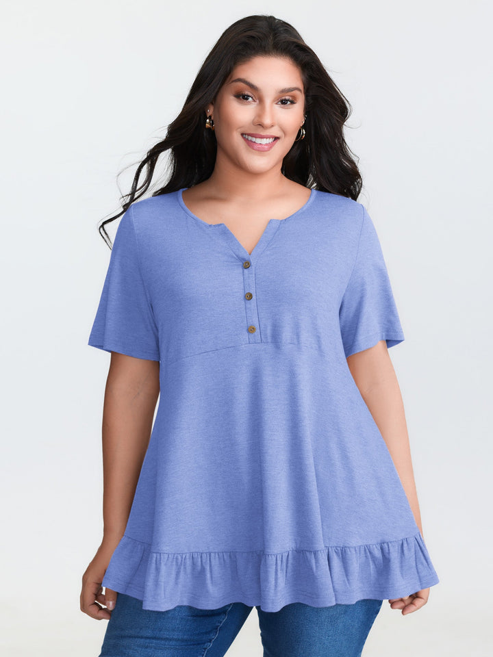Supersoft Stretchy Ruffled Hemline Button T-Shirt