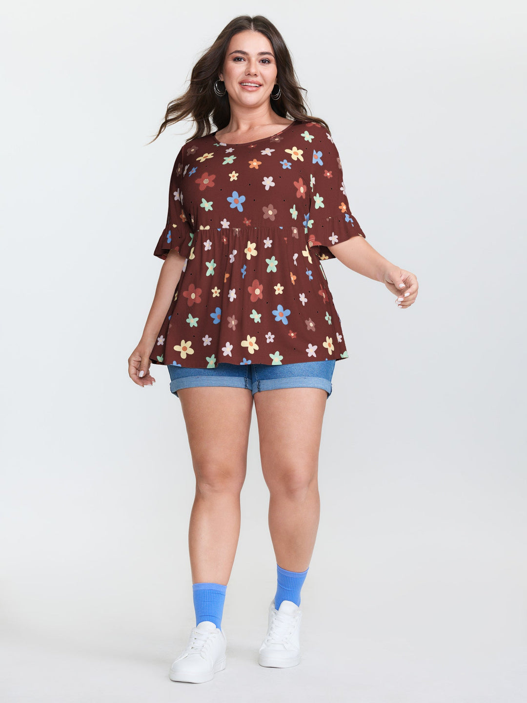 Floral Print Stretchy Knit Top