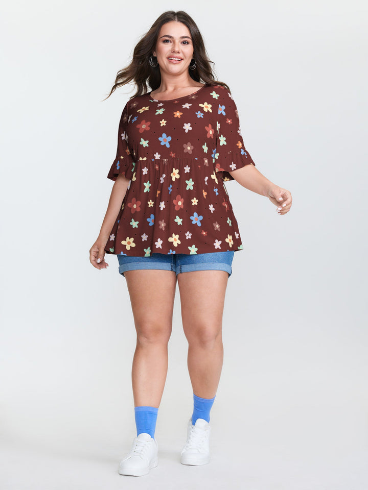 Floral Print Stretchy Knit Top
