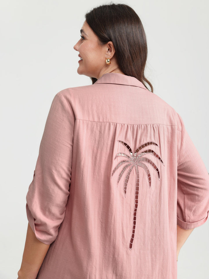 Tropical Embroidered Button-Down Shirt