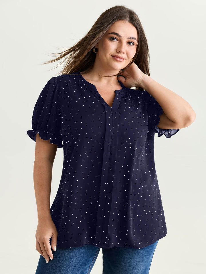 Micro Dots Charm Pleated Blouse