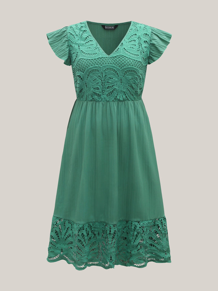 Lace Cut-Out Flutter Sleeve Midi Dress