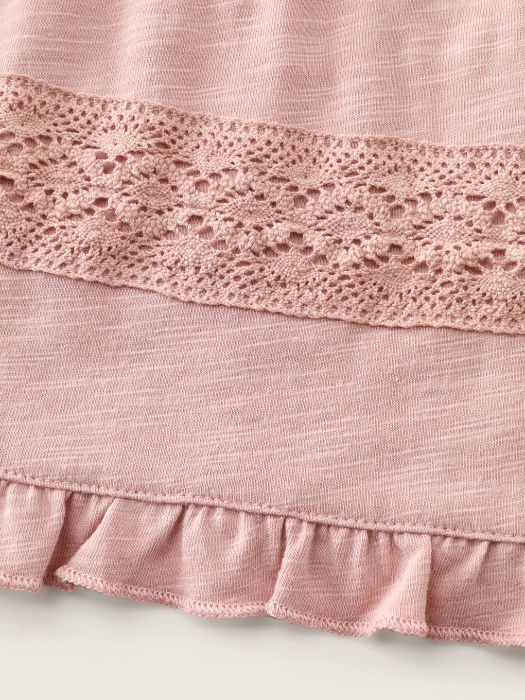 Lace Trim Ruffled Hem Plain Knit Top