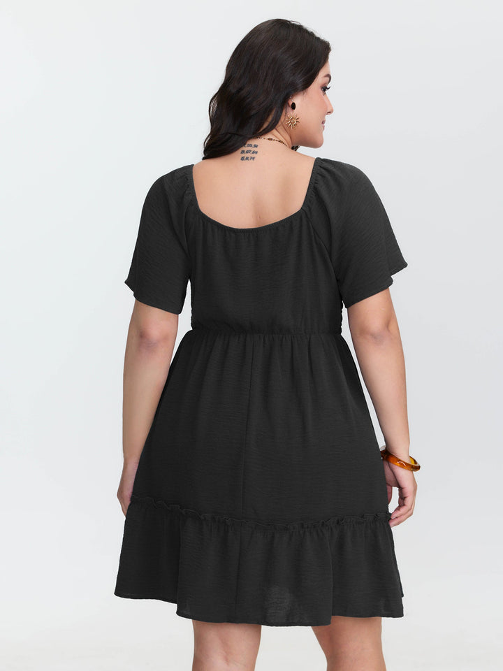 Shirred Bodice Ruffle Hem Flowy Mini Dress