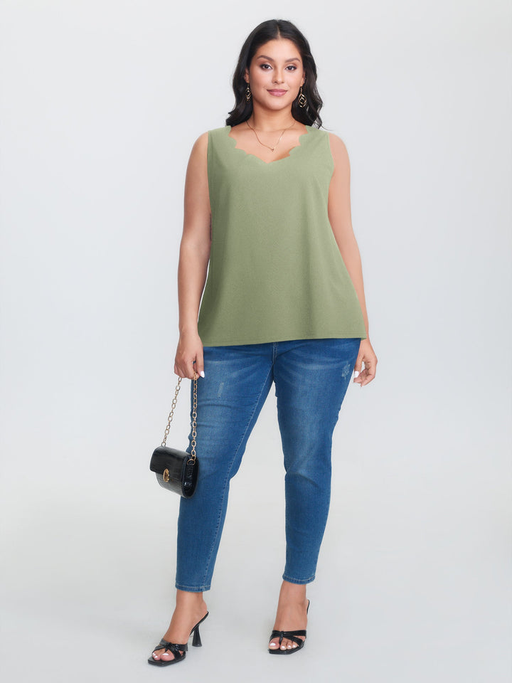 Solid V Neck Laser Cut Tank Top